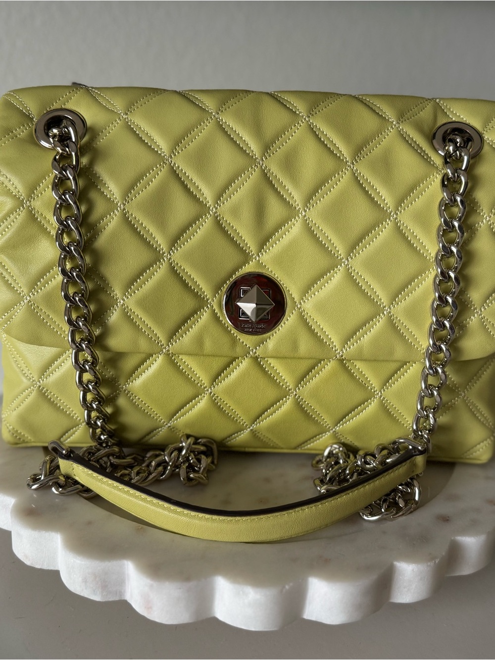Kate Spade Quilted lime green Leather Chain-Handle Shoulder Bag